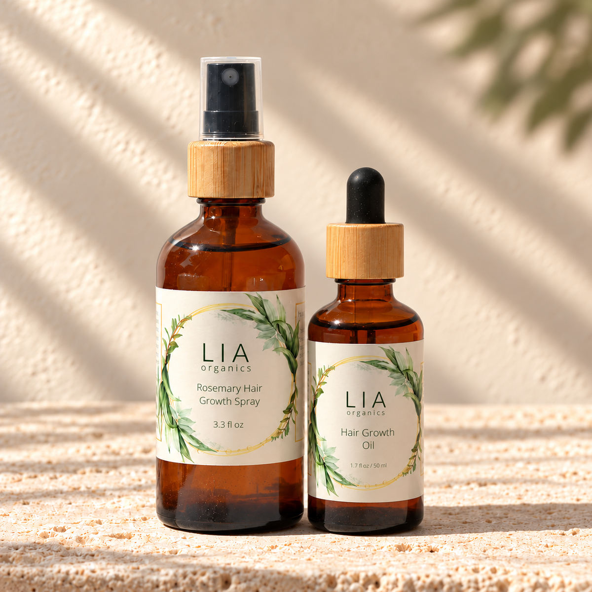 LIA Organics Best-Selling Duo: Rosemary Tonic 3.3 fl oz and Hair Growth Oil 1.7 fl oz / 50 ml.